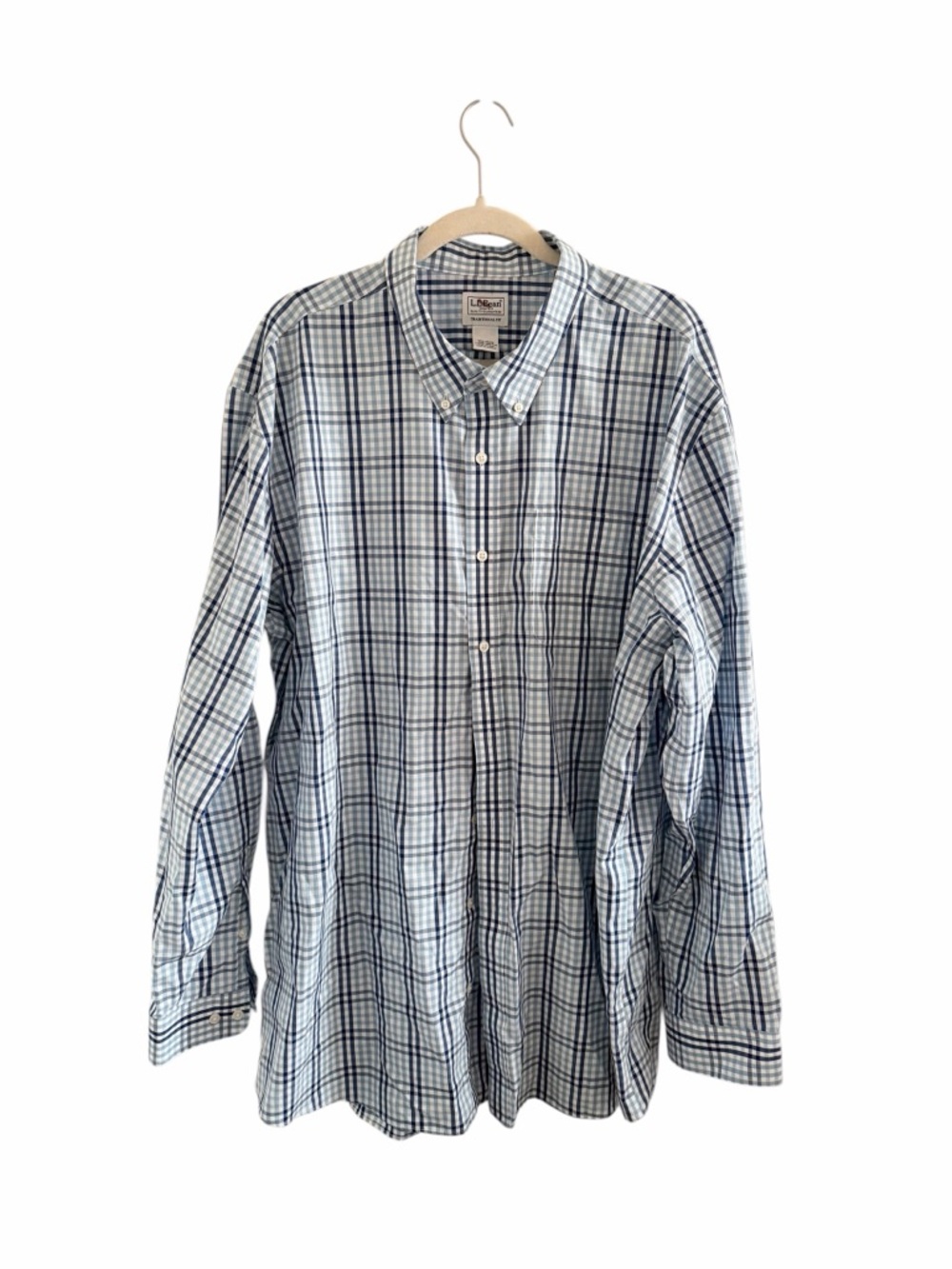 L.L. Bean Men's White and Blue Plaid Button-Down Shirt 100% Cotton - Picture 1 of 6